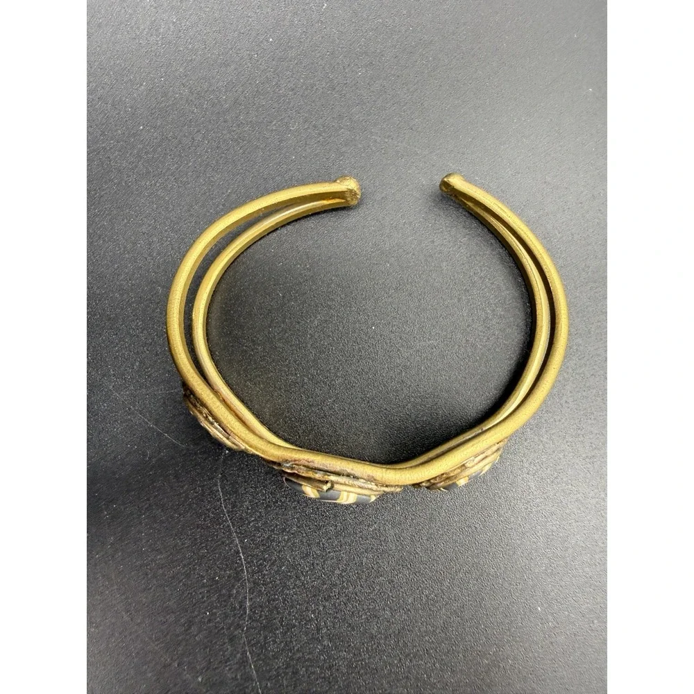 Vintage Bangle Bracelet Dangle Earrings Set‎ Clay Inlay Brass Tone 6.5
